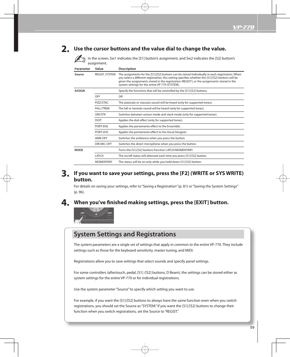 System settings and registrations | Roland VP-770 User Manual | Page 59 / 128