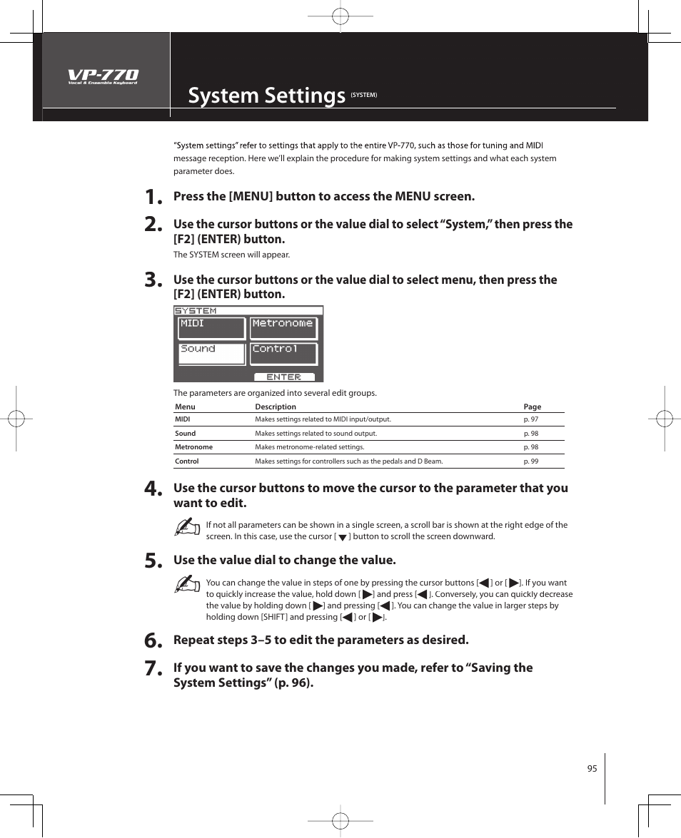 System settings | Roland VP-770 User Manual | Page 95 / 128