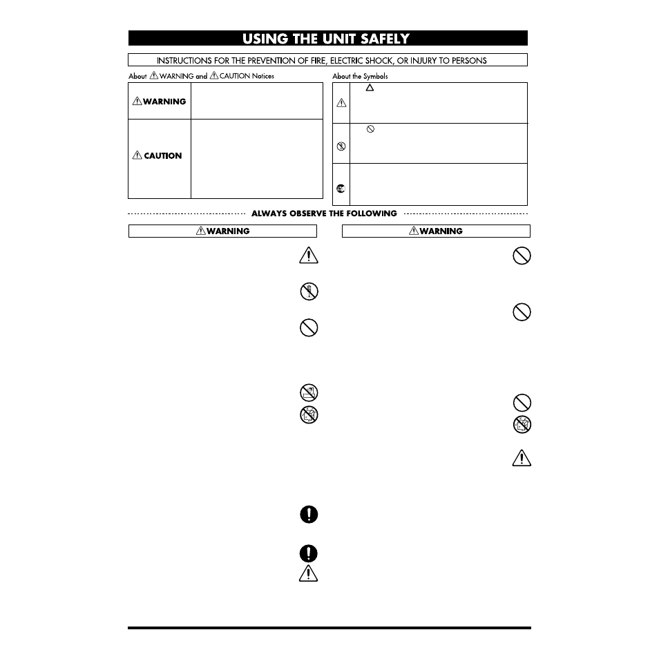 Using the unit safely | Roland SP-303 User Manual | Page 2 / 77