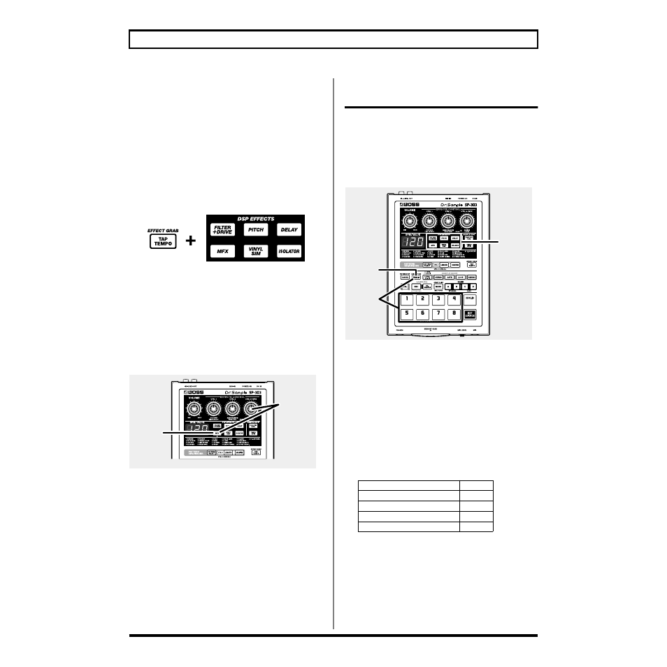 Applying effects to multiple samples, Turning effects on and off rapidly (effect grab), Selecting an effect from mfx | Roland SP-303 User Manual | Page 22 / 77