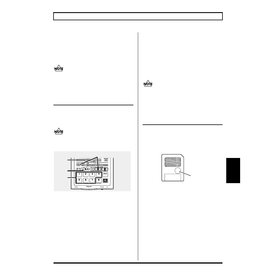 Loading pattern from a memory card (pattern load), Protecting the data on memory cards (protect), Chapter 6 | Roland SP-303 User Manual | Page 52 / 77