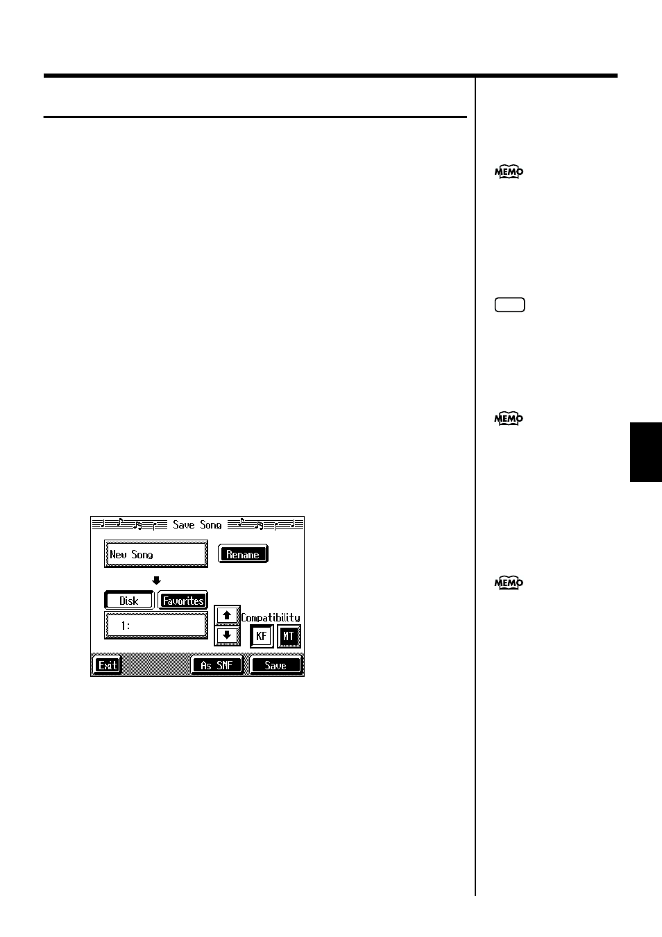 Saving songs, Song to a floppy disk (p. 101), Saving songs” (p. 101) | 101 chapter 4 recording and saving the performance | Roland KF-7 User Manual | Page 101 / 192