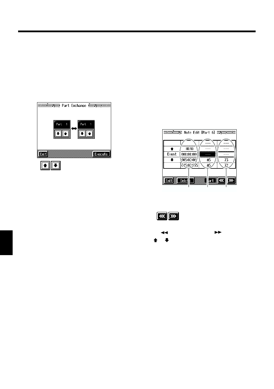 Exchanging parts (part exchange), Correcting notes one by one (note edit), P. 126 | 126 chapter 6 creating and editing songs | Roland KF-7 User Manual | Page 126 / 192