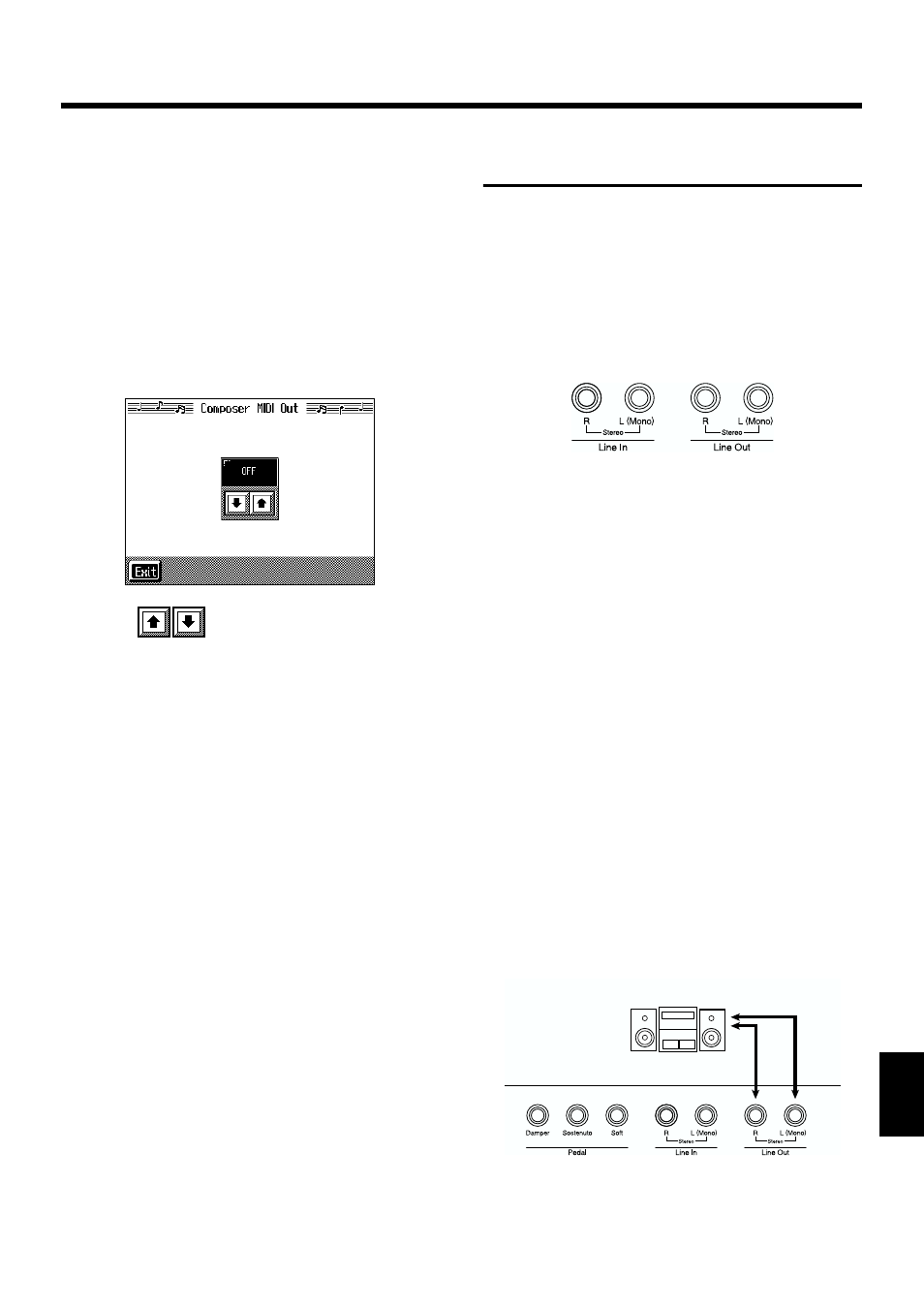 Connecting to audio equipment, Connectors, Making the connections | And hear them through the kf-7’s speakers (p. 157), P. 157) | Roland KF-7 User Manual | Page 157 / 192