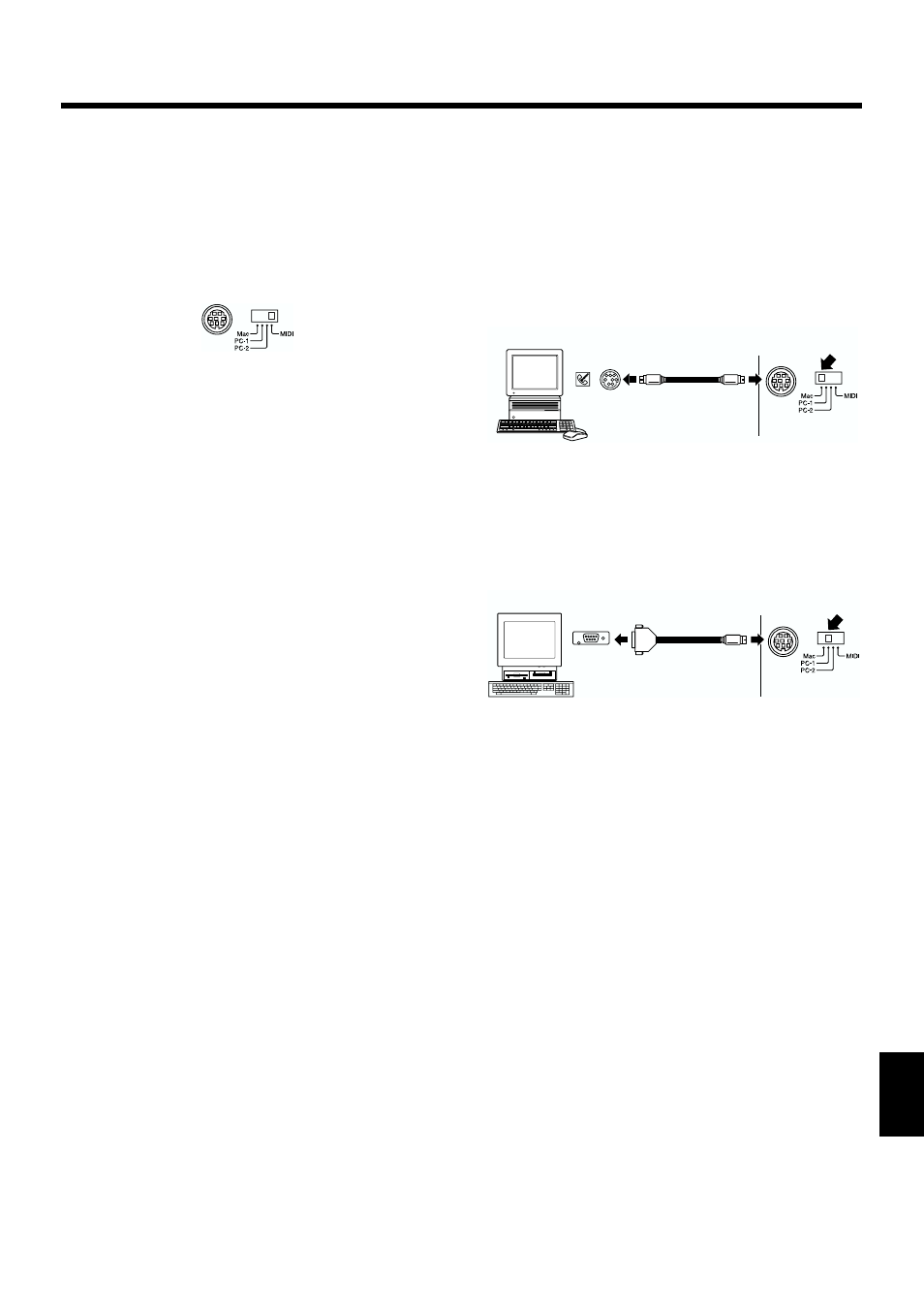 Connect to the computer connector, Connectors, Making the connections | Computer port (p. 159), Performance information (p. 159), 159 chapter 9 connecting external devices | Roland KF-7 User Manual | Page 159 / 192