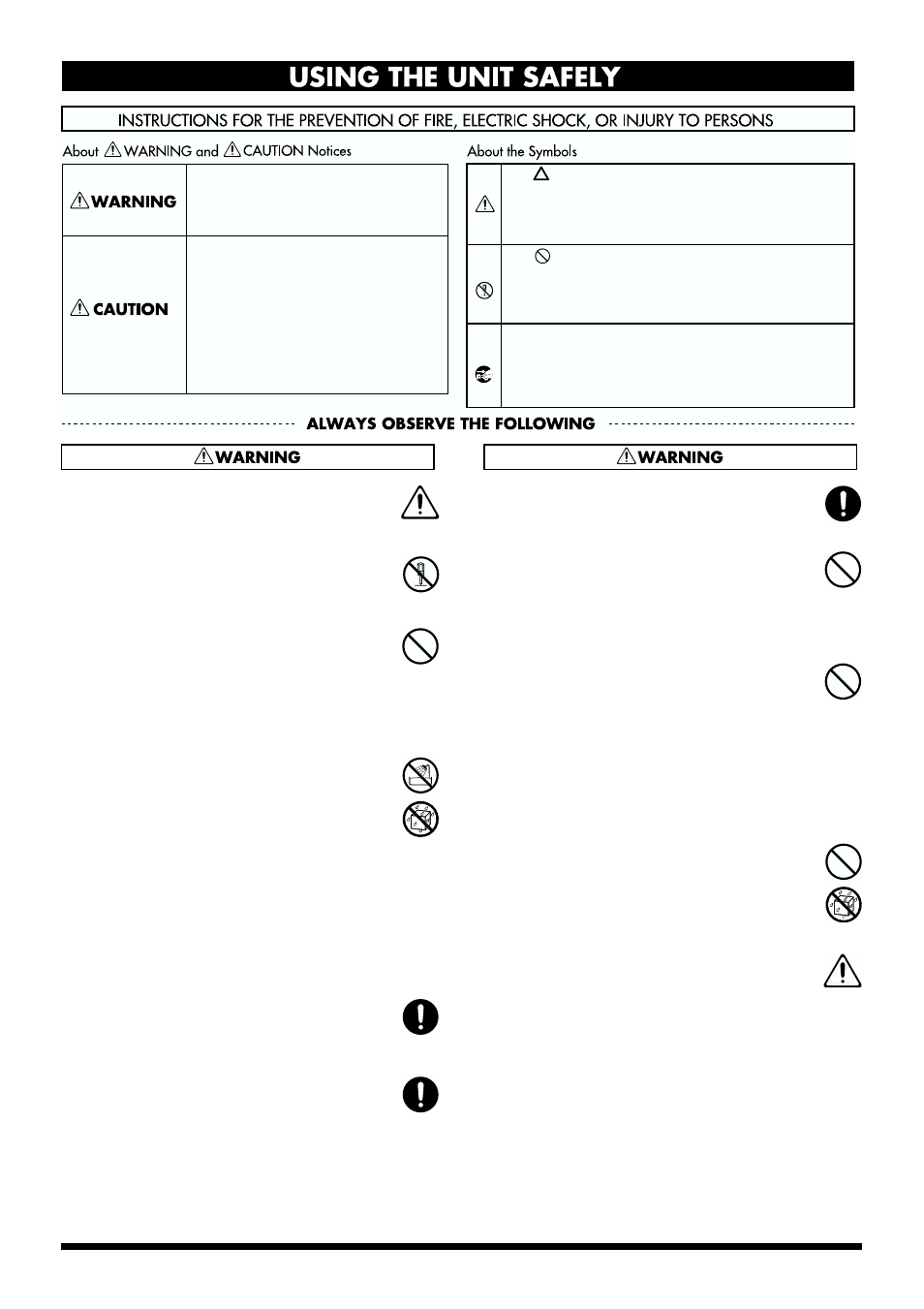 Using the unit safely | Roland KF-7 User Manual | Page 3 / 192