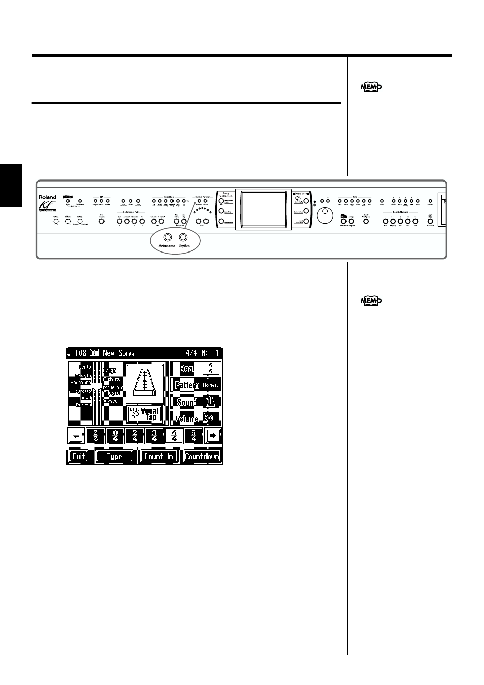 Using the metronome and rhythm (rhythm partner), Using the metronome, Activates the built-in metronome (p. 40) | 40 chapter 1 performance | Roland KF-7 User Manual | Page 40 / 192