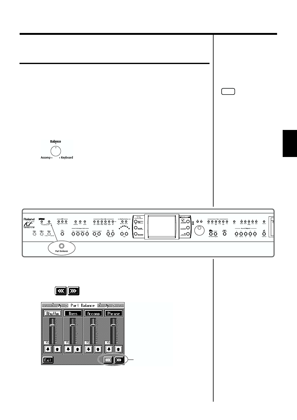 Performance parts (p. 63), Keyboard and for songs and accompaniments (p. 63), Instructions, see “adjusting | The volume balance for each, Performance part (part, Balance)” (p. 63), Keyboard; refer to “adjusting, 63 chapter 2 automatic accompaniment | Roland KF-7 User Manual | Page 63 / 192