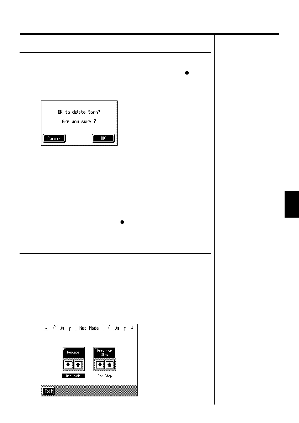 Erasing recorded performances, Erasing the performance on specific tracks, Changing how recording stops | How, see “changing how, Recording stops” (p. 97), Erasing recorded, Performances” (p. 97) | Roland KF-7 User Manual | Page 97 / 192