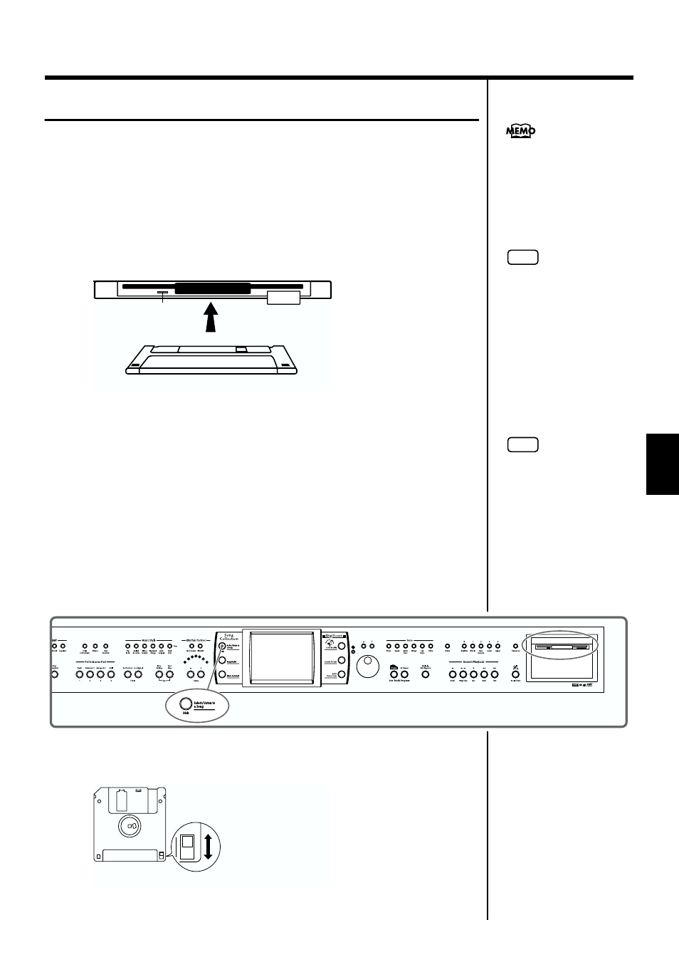 Using floppy disks, Inserting and ejecting a floppy disk, Formatting floppy disks (format) | Ejects a floppy disk from the disk drive (p. 99), 99 chapter 4 recording and saving the performance | Roland KF-7 User Manual | Page 99 / 192