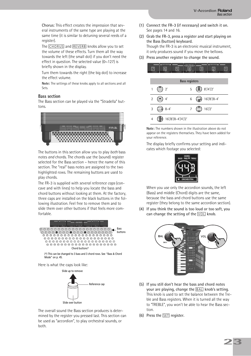 Bass section, Bass registers | Roland FR-3s User Manual | Page 23 / 68