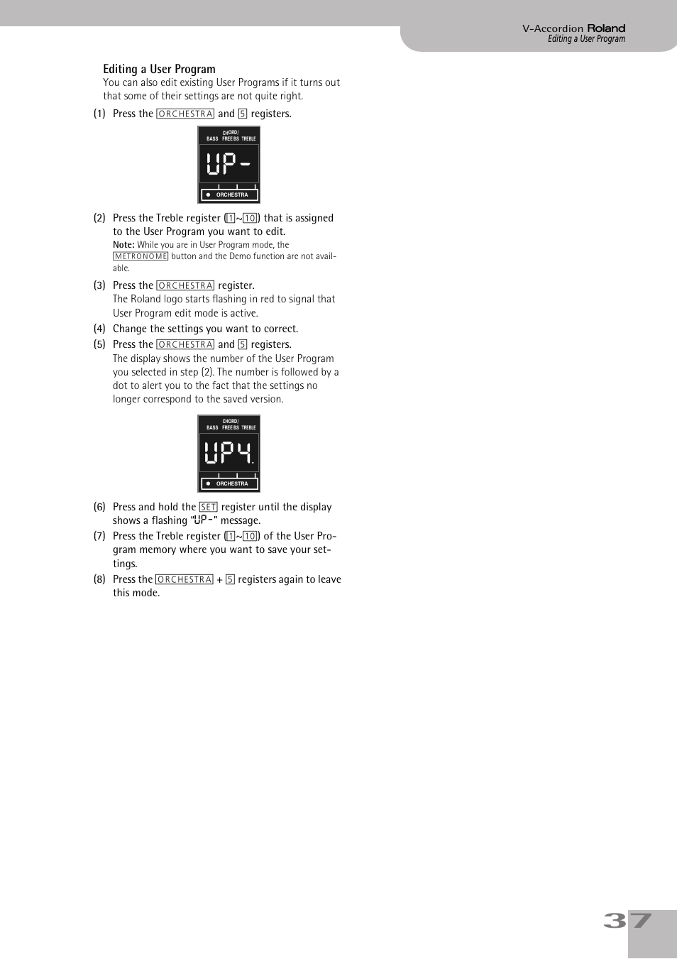 Editing a user program | Roland FR-3s User Manual | Page 37 / 68