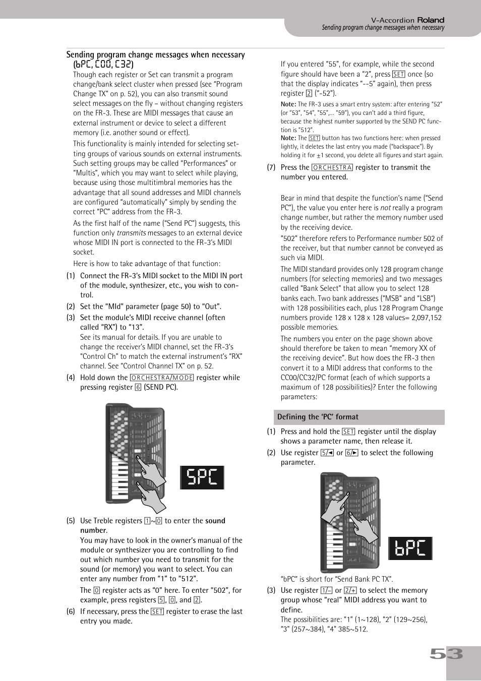 Sending program change messages when necessary | Roland FR-3s User Manual | Page 53 / 68