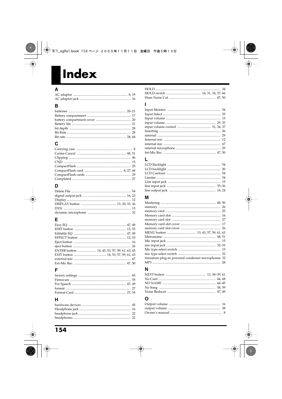 Index | Roland R-1 User Manual | Page 154 / 160