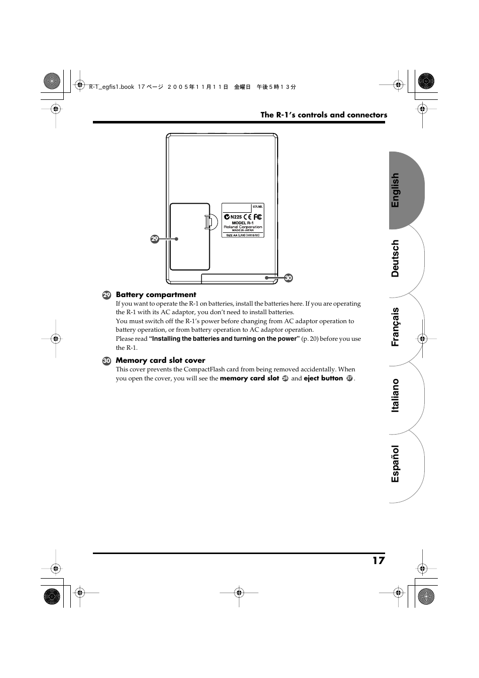 English deutsch français italiano español 17 | Roland R-1 User Manual | Page 17 / 160