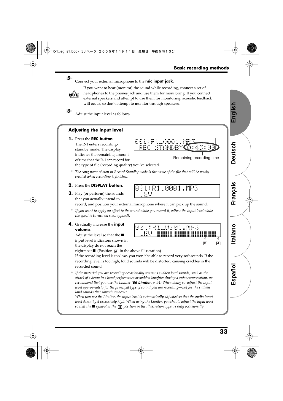 English deutsch français italiano español 33 | Roland R-1 User Manual | Page 33 / 160