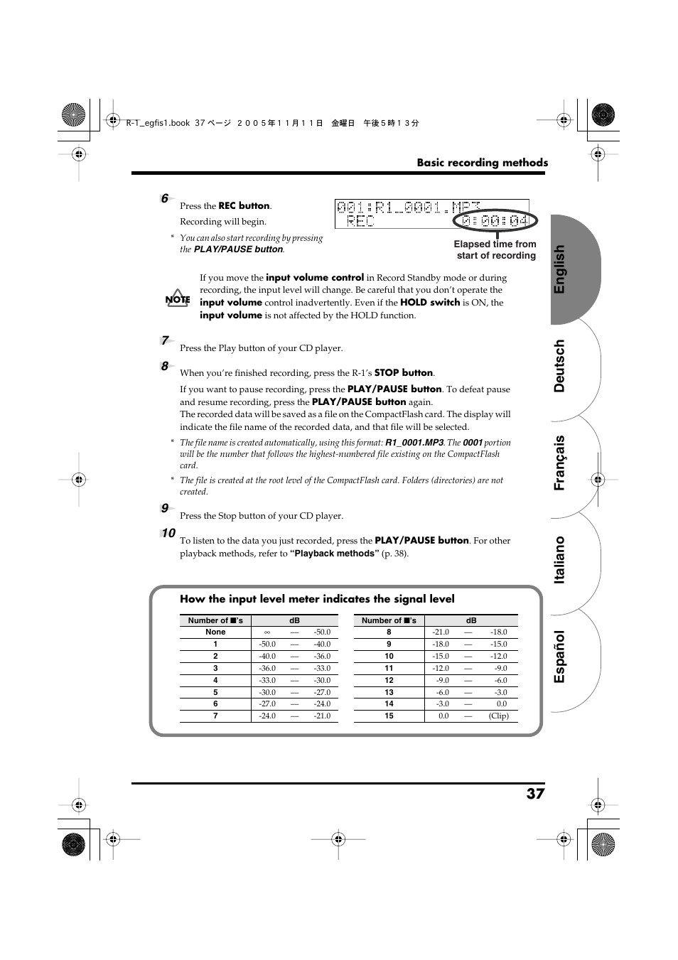 English deutsch français italiano español 37 | Roland R-1 User Manual | Page 37 / 160