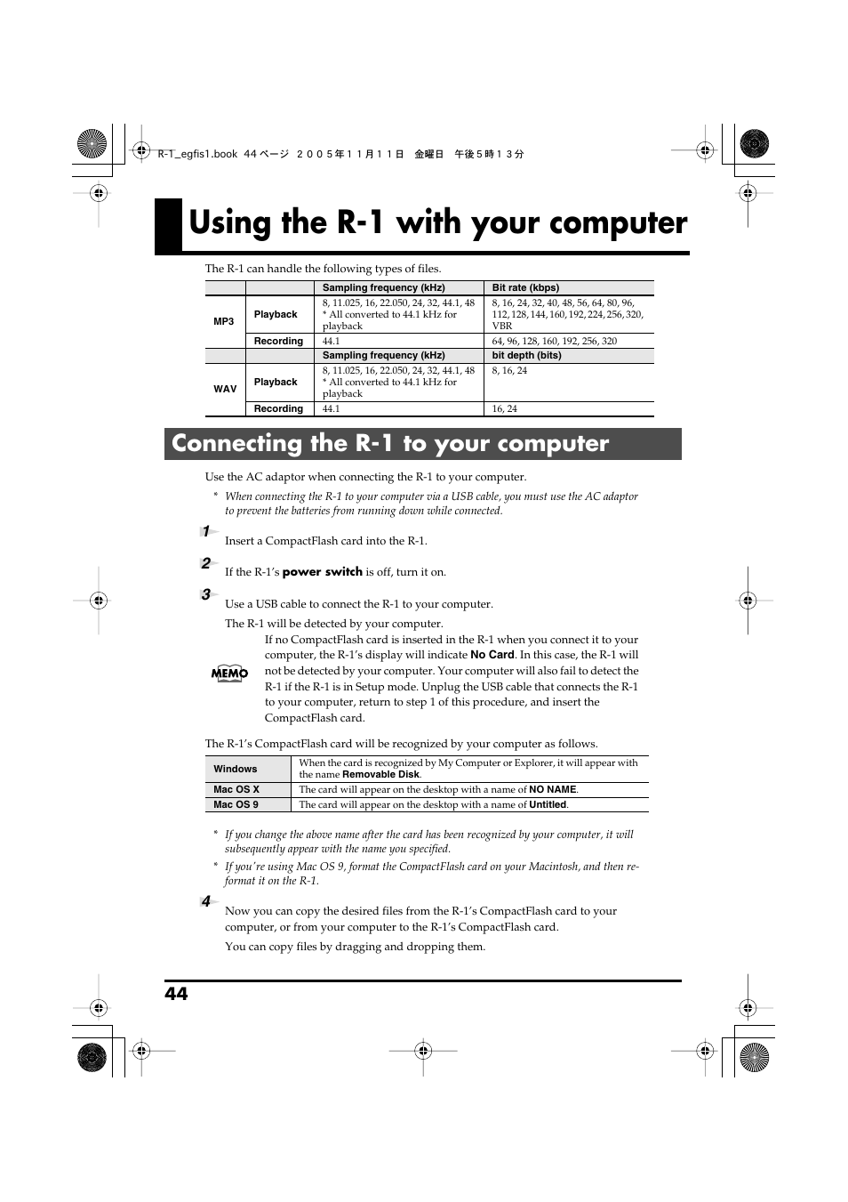 Using the r-1 with your computer, Connecting the r-1 to your computer, P. 44) | Connecting the r-1, To your computer | Roland R-1 User Manual | Page 44 / 160