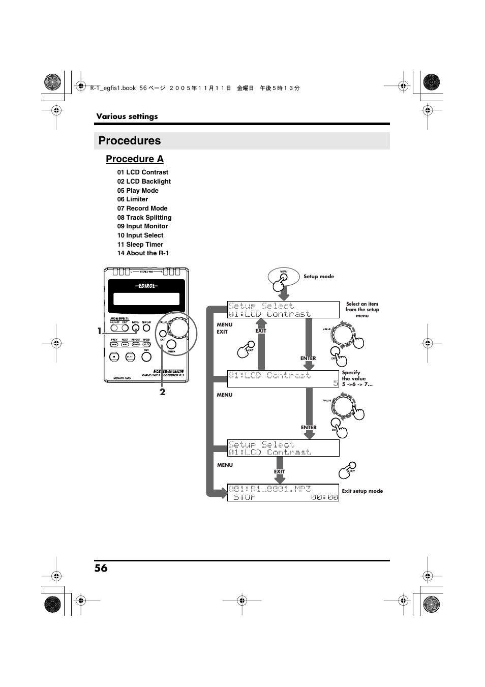 Procedures, P. 56), A (p. 56) | Procedure a | Roland R-1 User Manual | Page 56 / 160