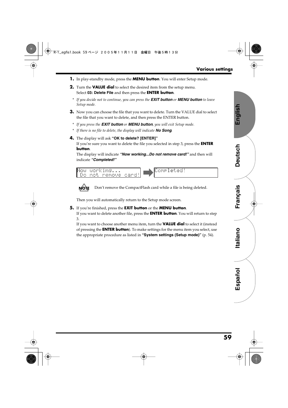 English deutsch français italiano español 59 | Roland R-1 User Manual | Page 59 / 160