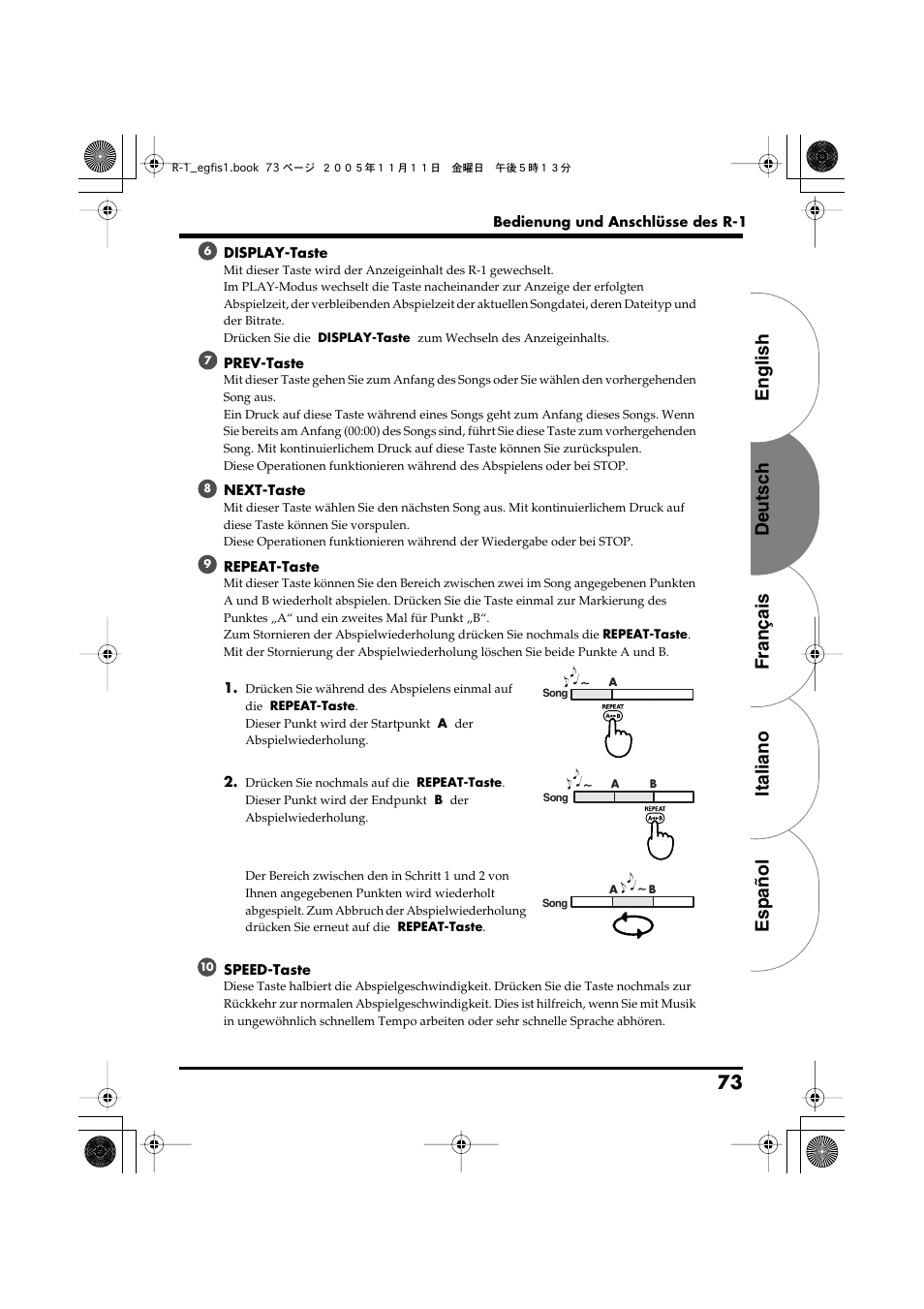 English deutsch français italiano español 73 | Roland R-1 User Manual | Page 73 / 160