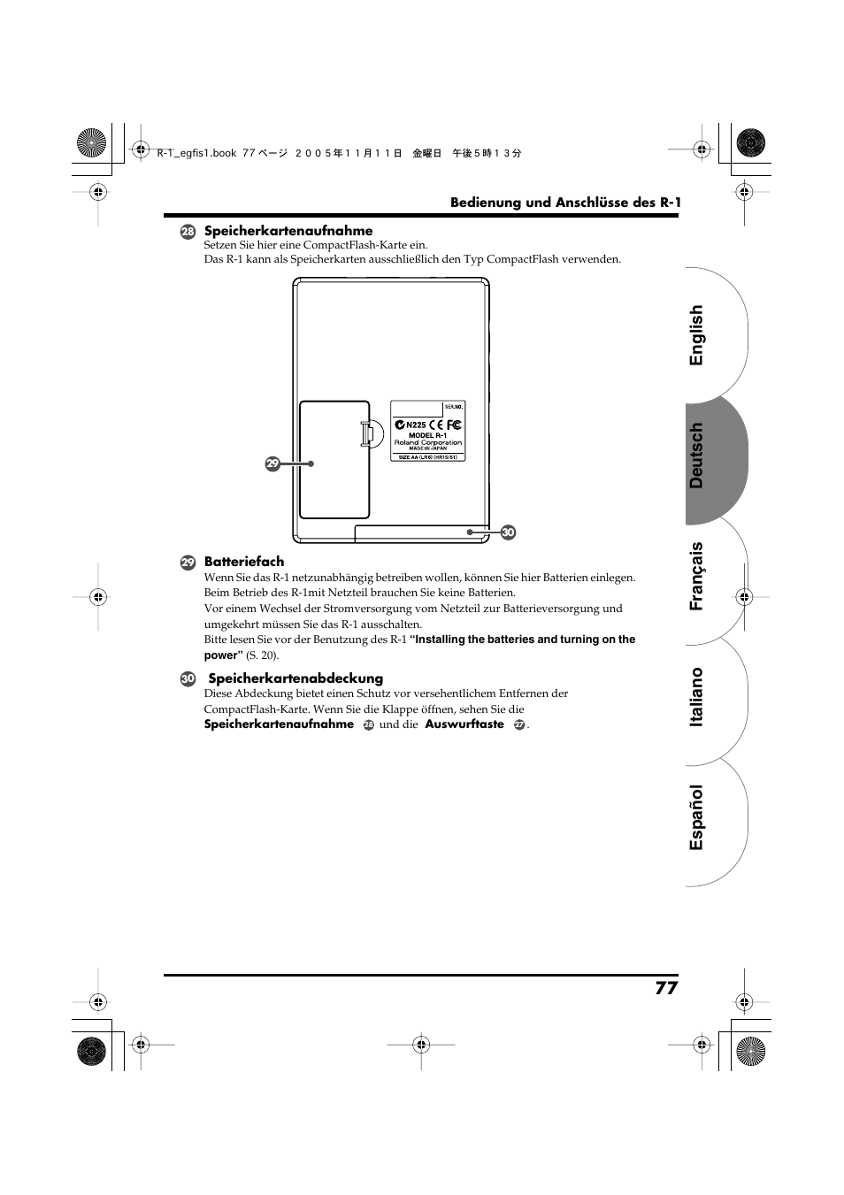 English deutsch français italiano español 77 | Roland R-1 User Manual | Page 77 / 160