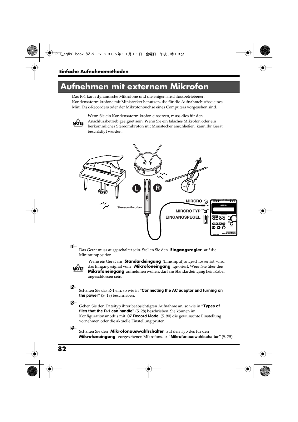 Aufnehmen mit externem mikrofon | Roland R-1 User Manual | Page 82 / 160