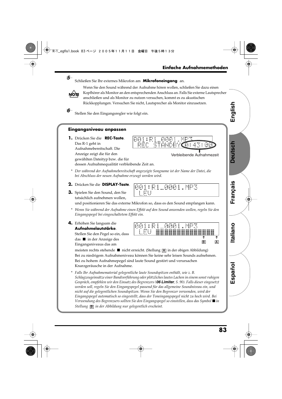 English deutsch français italiano español 83 | Roland R-1 User Manual | Page 83 / 160