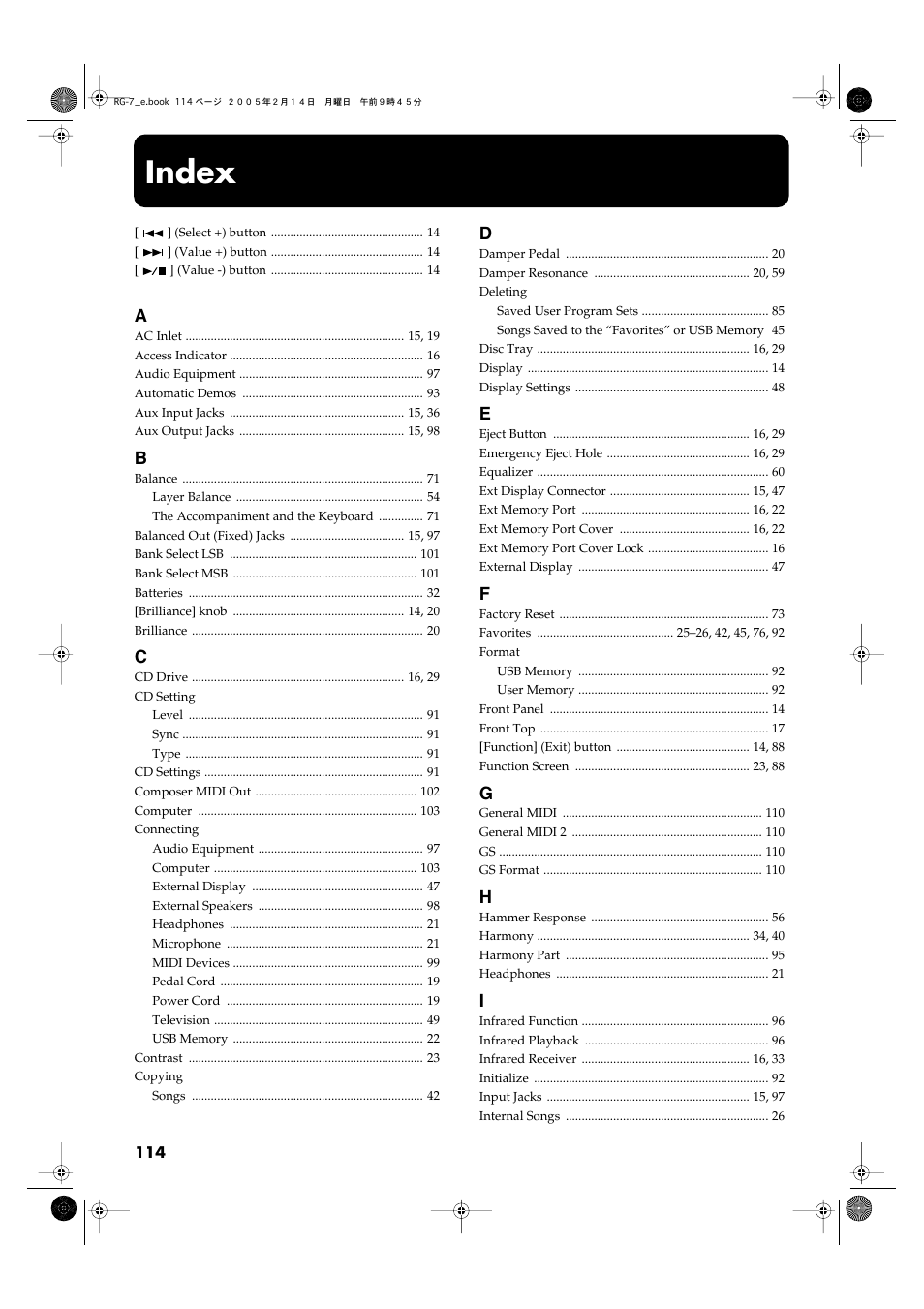 Index | Roland RG-7 User Manual | Page 115 / 122