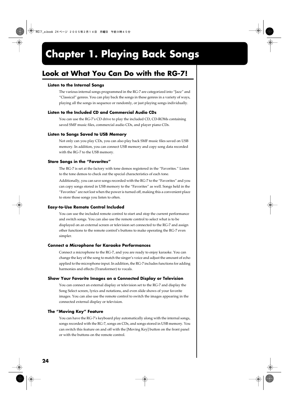 Chapter 1. playing back songs, Look at what you can do with the rg-7 | Roland RG-7 User Manual | Page 25 / 122