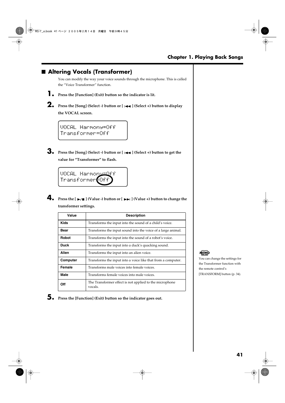 Altering vocals (transformer) | Roland RG-7 User Manual | Page 42 / 122