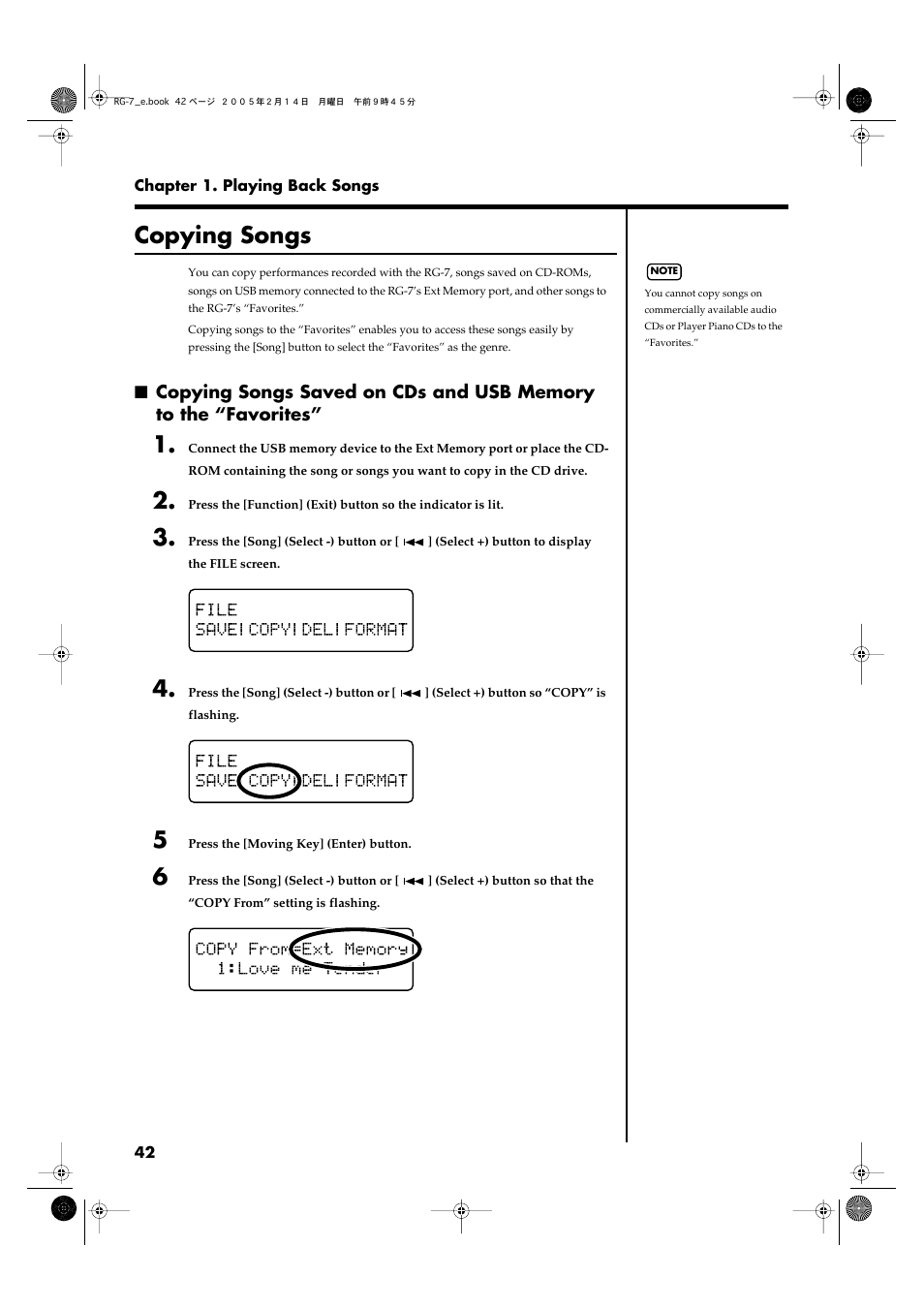 Copying songs, Memory (p. 42) | Roland RG-7 User Manual | Page 43 / 122