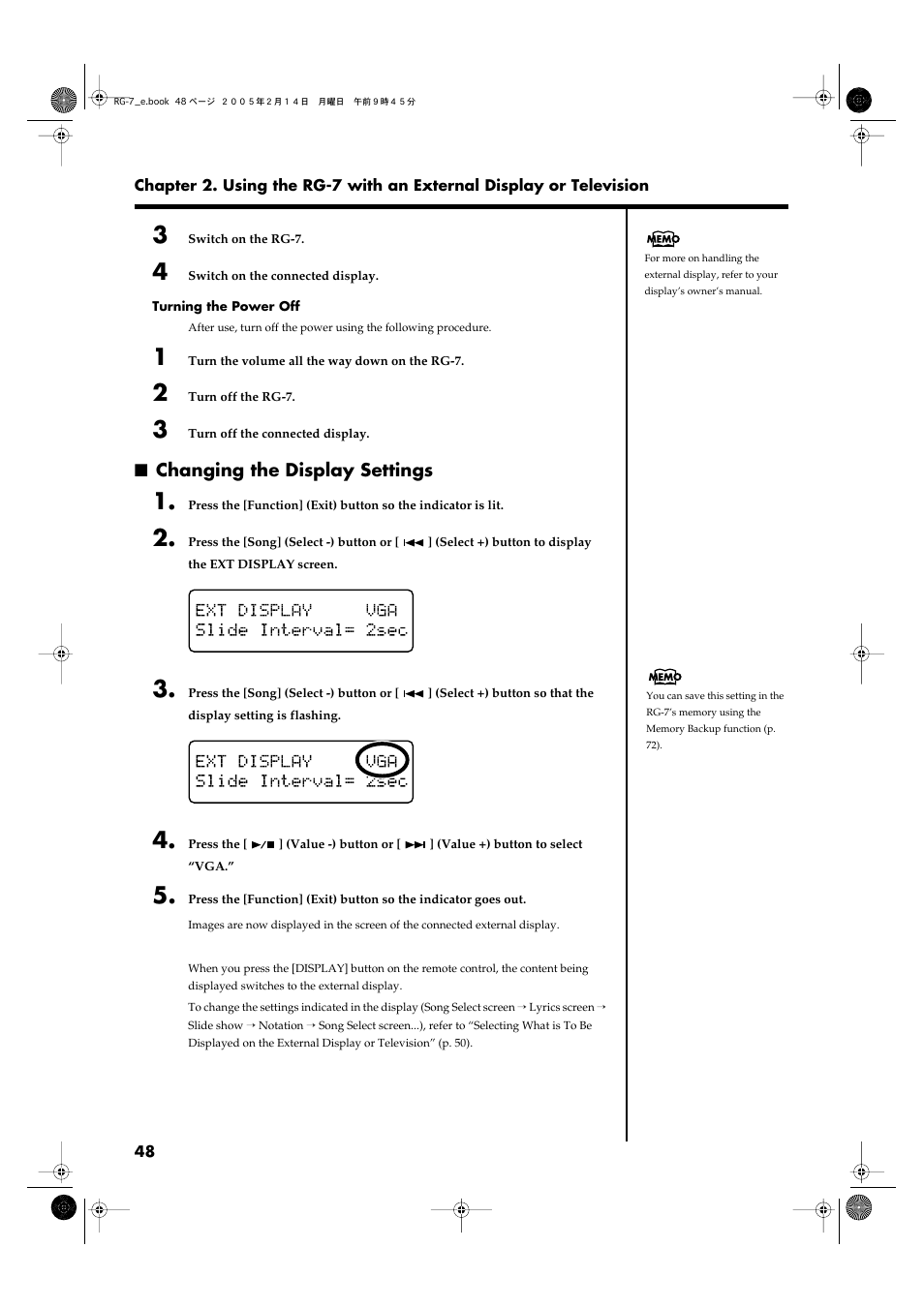 Changing the display settings | Roland RG-7 User Manual | Page 49 / 122