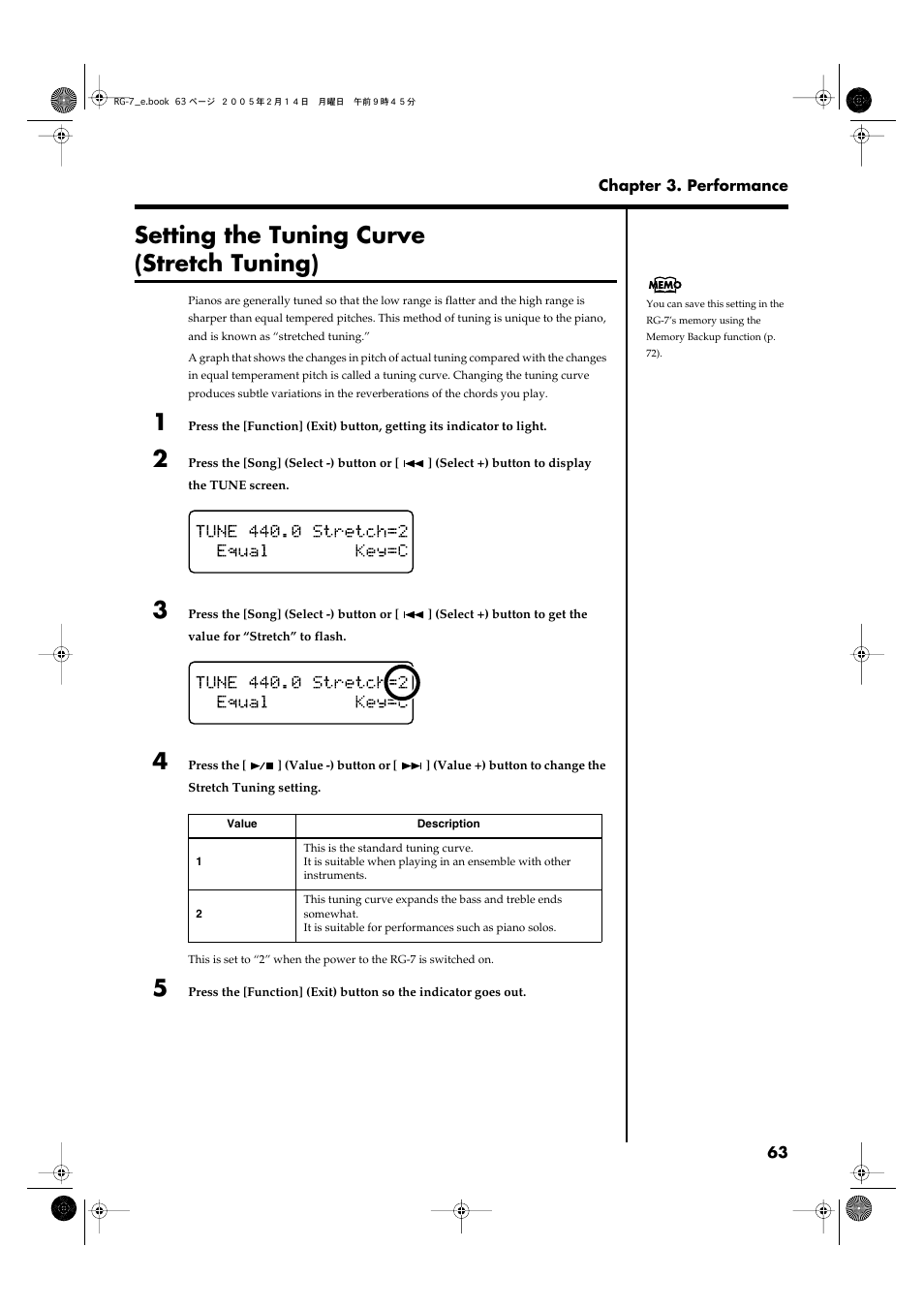 Setting the tuning curve (stretch tuning) | Roland RG-7 User Manual | Page 64 / 122