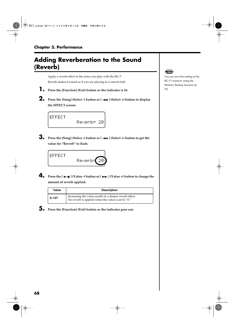 Adding reverberation to the sound (reverb) | Roland RG-7 User Manual | Page 69 / 122