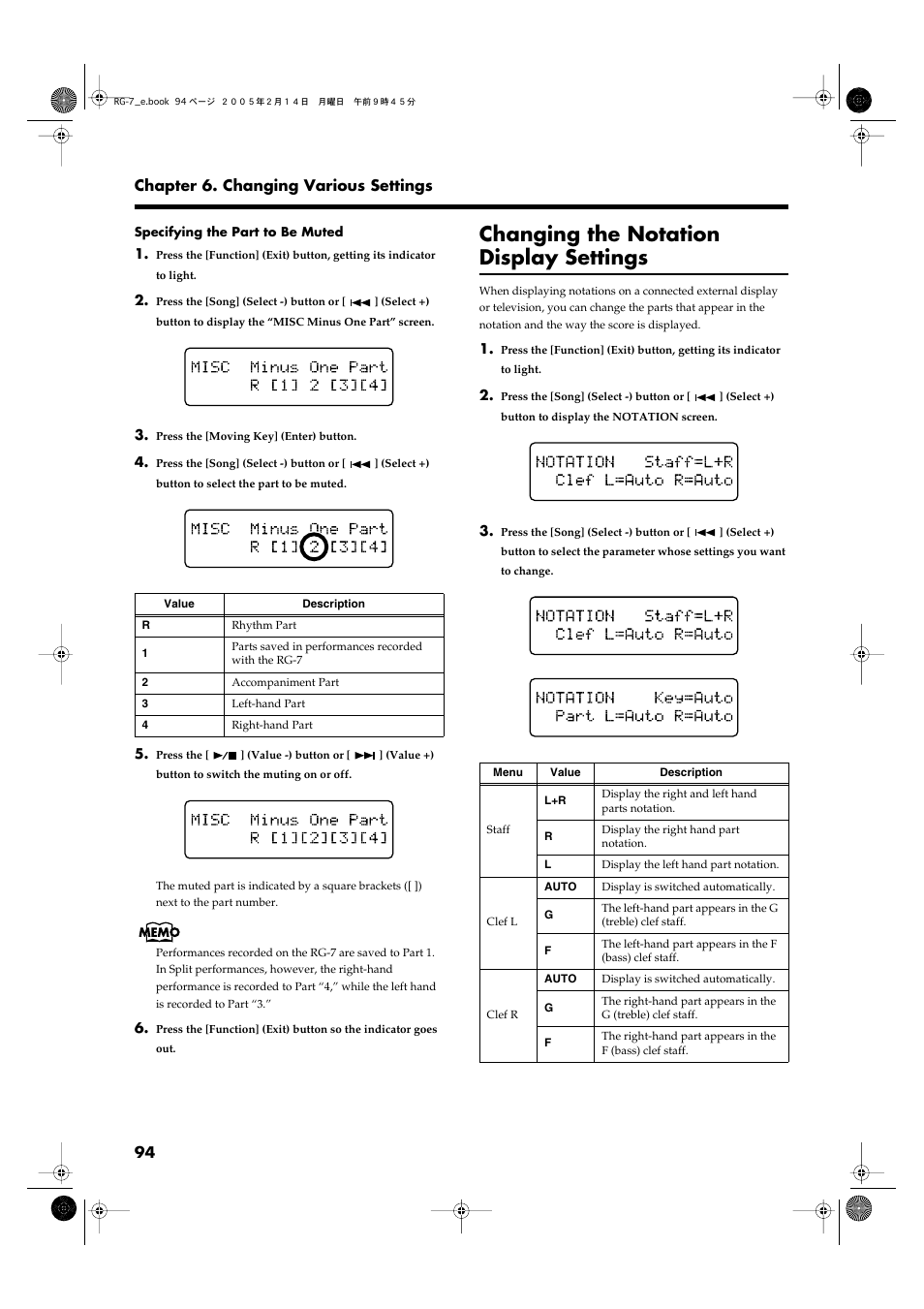 Changing the notation display settings | Roland RG-7 User Manual | Page 95 / 122