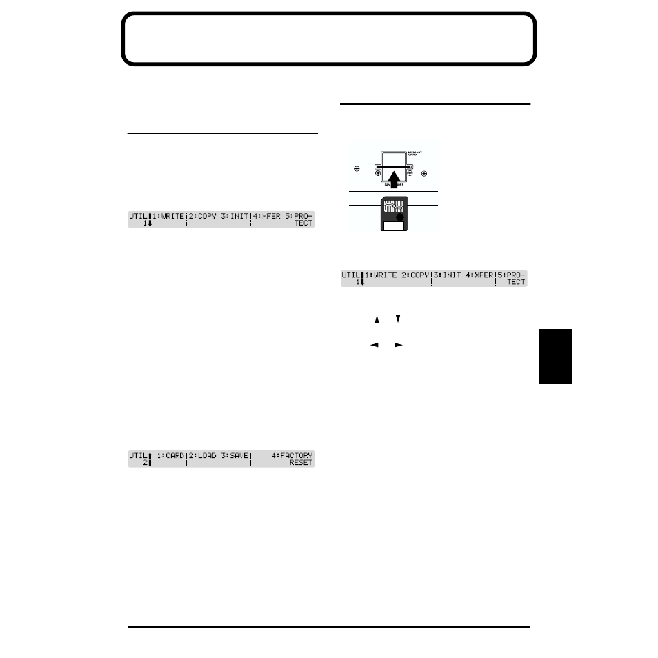 Chapter 4. memory settings (utility/card mode), About utility/card mode, Basic procedure in utility/ card mode | This selects utility/card mode, P. 115 | Roland XP-30 User Manual | Page 115 / 216