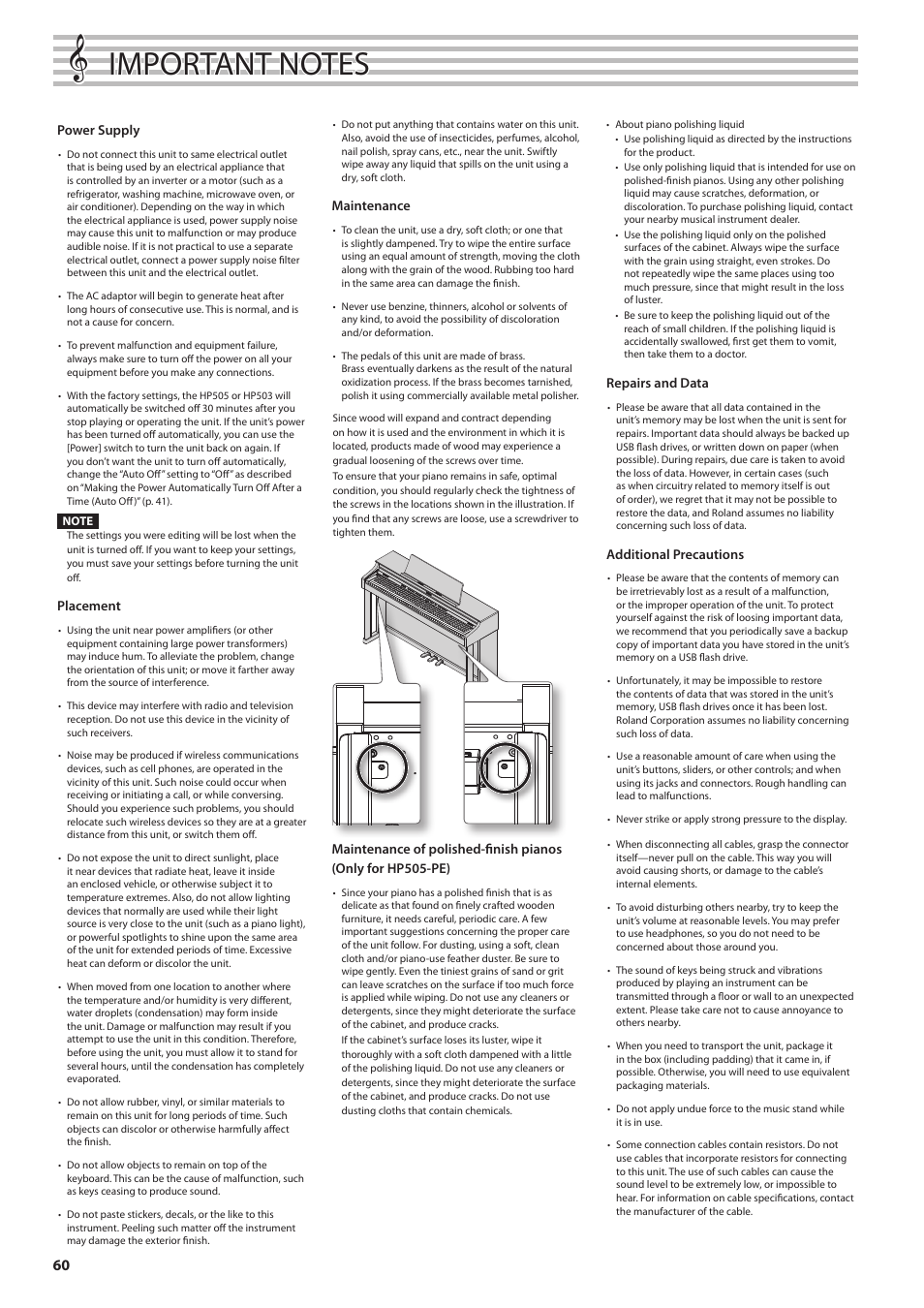 Roland DIGITAL PIANO HP505 User Manual | Page 60 / 68