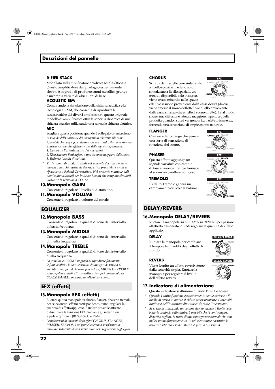 Equalizer efx (effetti) delay/reverb | Roland CUBE STREET User Manual | Page 22 / 44