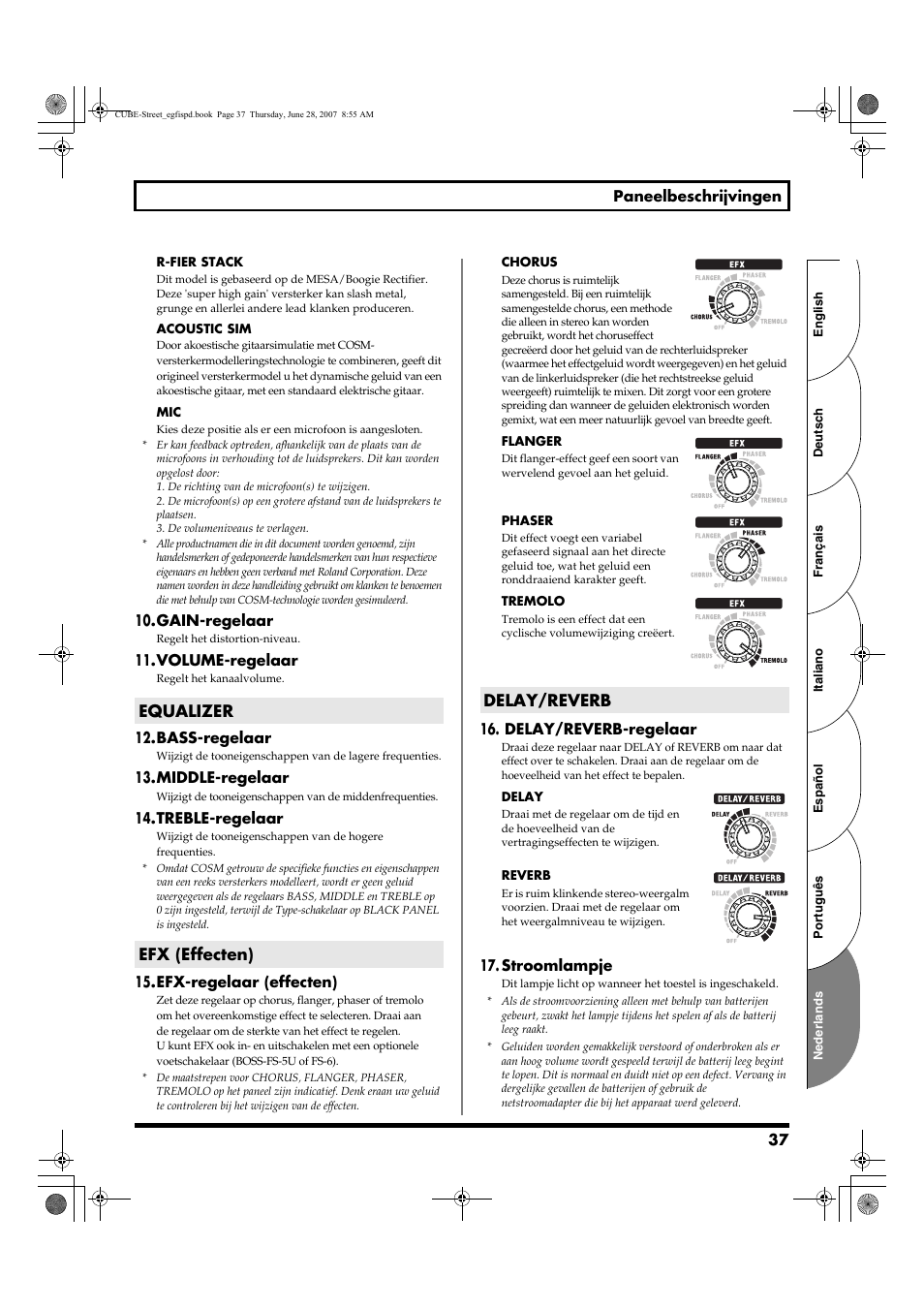 Equalizer efx (effecten) delay/reverb | Roland CUBE STREET User Manual | Page 37 / 44