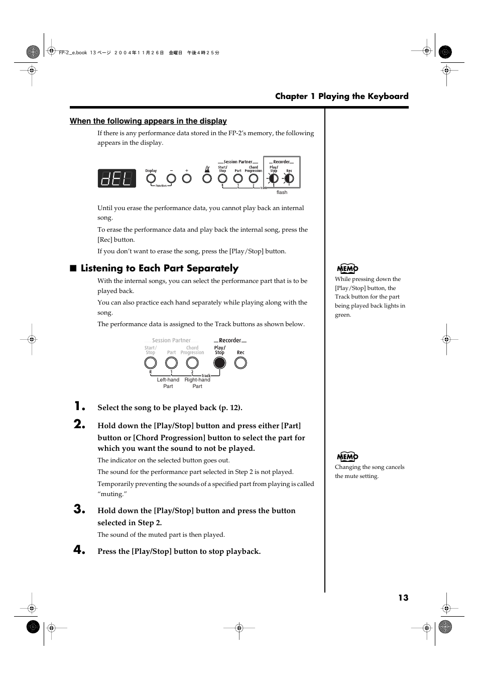 Listening to each part separately | Roland FP-2 User Manual | Page 13 / 76