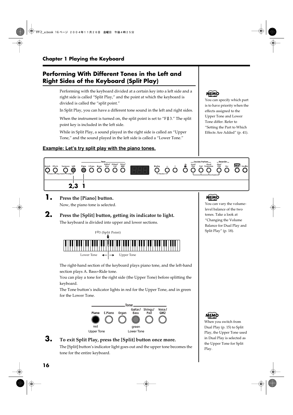 Of the keyboard (p. 16) | Roland FP-2 User Manual | Page 16 / 76