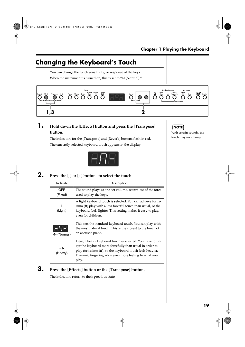 Changing the keyboard’s touch, P. 19) | Roland FP-2 User Manual | Page 19 / 76