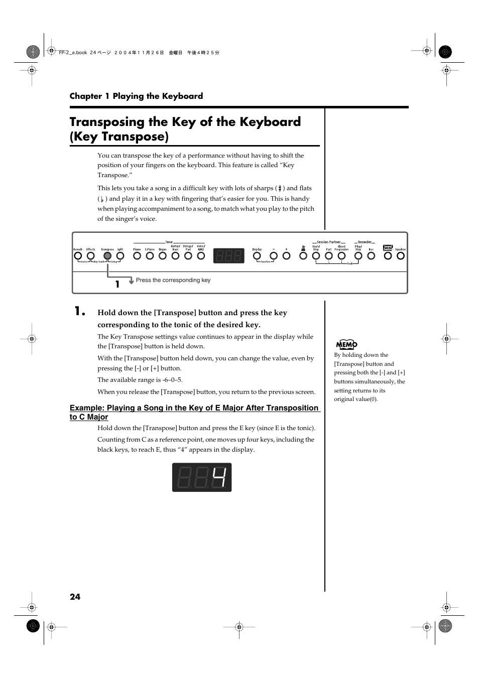 Transposes the pitch of the keyboard (p. 24) | Roland FP-2 User Manual | Page 24 / 76