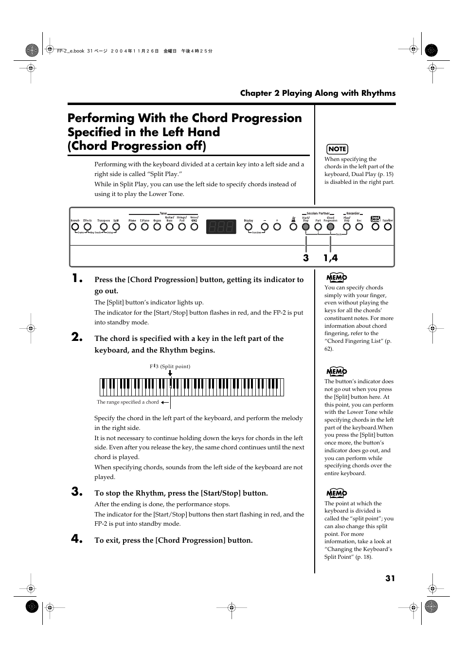 Keyboard (p. 31) | Roland FP-2 User Manual | Page 31 / 76