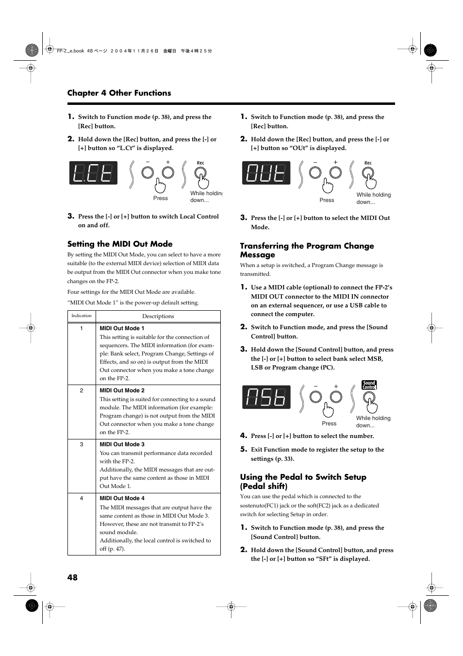 Pedal shift)” (p. 48), P. 48, Midi out mode 4 (p. 48) | Roland FP-2 User Manual | Page 48 / 76