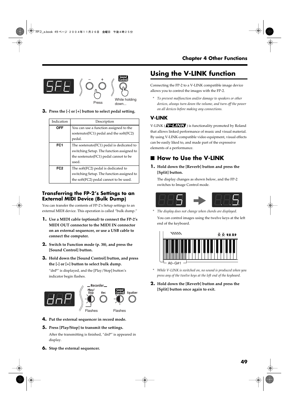 Using the v-link function, How to use the v-link | Roland FP-2 User Manual | Page 49 / 76