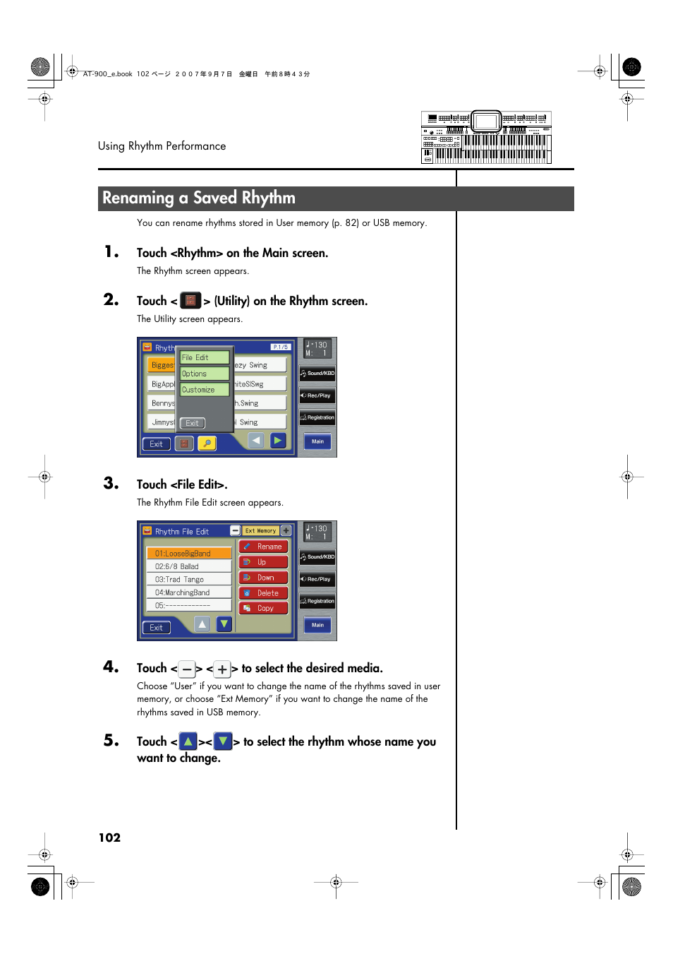 Renaming a saved rhythm | Roland AT900C User Manual | Page 104 / 300