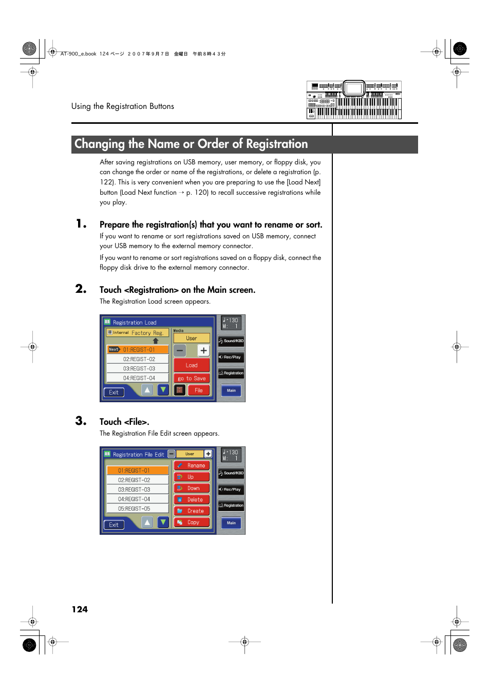 Changing the name or order of registration, Moved earlier in the order (p. 124), Moved later in the order (p. 124) | Roland AT900C User Manual | Page 126 / 300