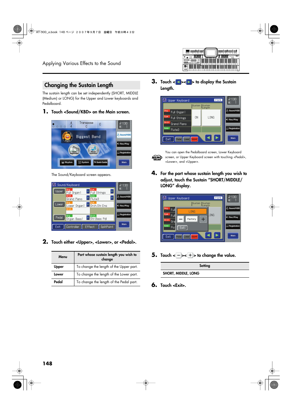 Changing the sustain length | Roland AT900C User Manual | Page 150 / 300